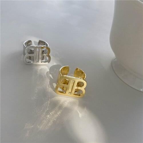 European and American Exaggeration B Letter Titanium Steel Open Rings For Woman Korean Fashion Jewelry Gothic Party Girl‘s Rings