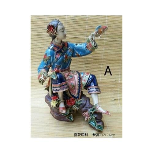 Play guqin erhu drums Ancient beauties enjoy fishing in shek Wan doll ceramics girl Beauty figure Sculpture statue Home Decor