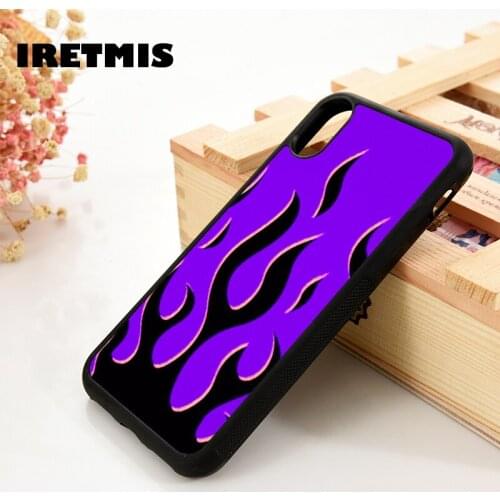 Iretmis 5 5S SE 6 6S TPU Silicone Rubber Phone Case Cover for iPhone 7 8 Plus X Xs 11 12 MINI Pro Max XR Purple flame