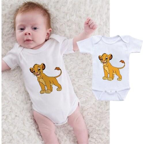 2021 New Baby Rompers Newborn Summer White Disney Lion King Simba Print Jumpsuit Baby Girls Boys Bodysuit Infant Baby Clothing