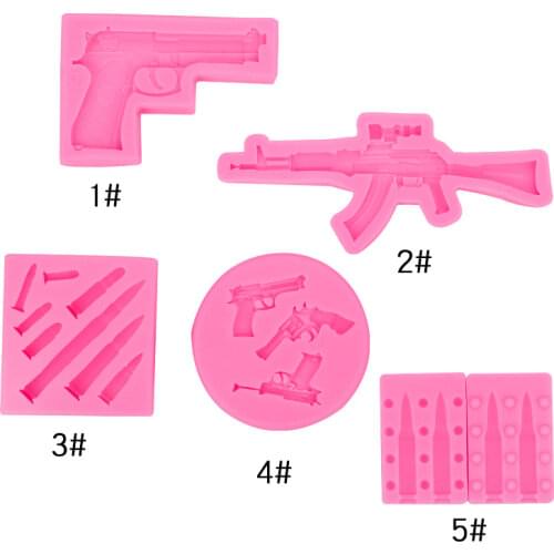 Game Mechanism Gun Bullet Silicone Mold Rifle Biscuit Chocolate Turn Sugar Clay Cake Decoration Mold Baking Accessories