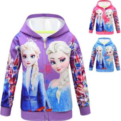 Disney Cute Girls Coat Cartoon Frozen Anna Elsa Princess Printed Kid Outerwear Baby Zipper Jacket Children Clothes Girls Coat