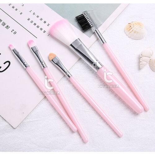 ICYCHEER Mini Makeup Brush Tool 5pcs Pink Eyebrow Shadow Lip Blush Powder Cream Brushes