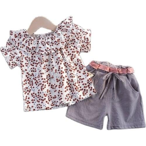Fashion Kids Girls Cute Clothing Sets New Short Sleeve Floral Tops and Shorts 2Pcs Outfits Summer Children Clothing 1-5 Years