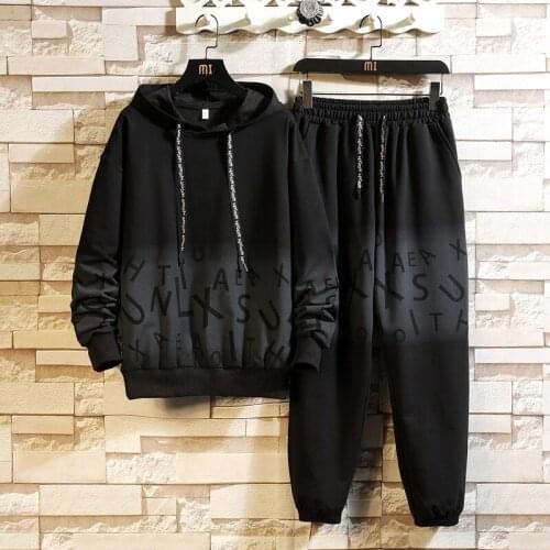 Gradient Color 2021 Men Tracksuit Hooded Sweatshirts And Pants Two Piece Set Clothing