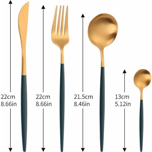 Matte Stainless Steel Cutlery Set Golden Matte Tableware Fork Spoon Knive 4Pcs Dinner Set Luxury Dinnerware Set Kitchen Cutlery