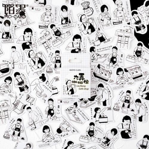 46pcs/box Black White Coffee Shop Series Sticky Paper Sticker Flakes Stationery Scrapbooking Decoration Bullet Journal Material