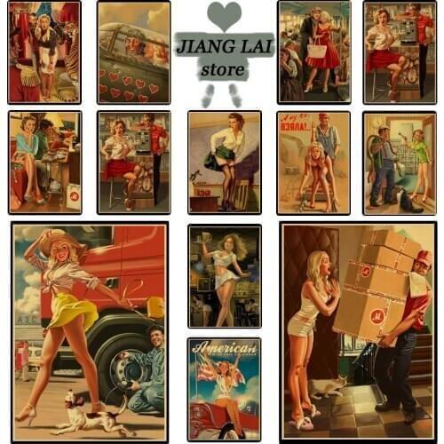 Tableau mural Classic Vintage World War II Sexy Pin Up Girl Paper Poster Wall Painting For Living Room Home coffee bar