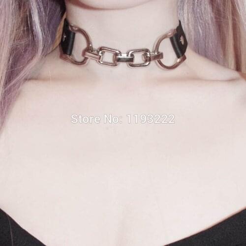 Punk Rock Handmade Amo Dark Heavy Duty Chain Metal Leather Choker Collar Necklace