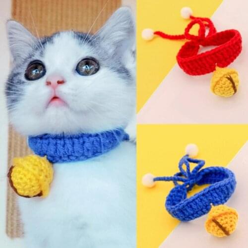 Red Woven Necklace Handicrafts Pet Collar Knitted Bell Pendant Adjustable Woolen Yarn Adorable Dog Necklace for Daily Life
