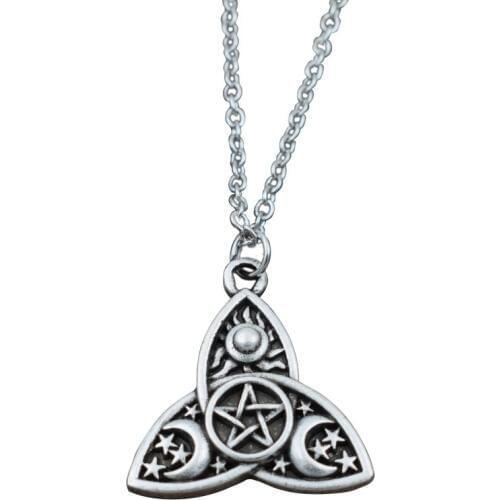 Triple Moon Goddess Triquetra Pentacle Necklace Pagan Wicca Pendant Necklace 12pcs
