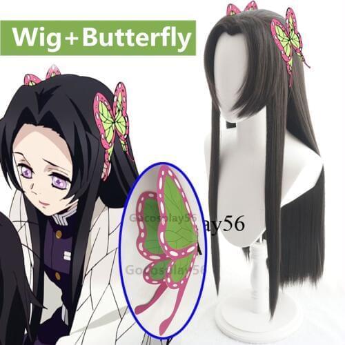 Blade of Demon Slayer Kochou Kanae Black Wig Cosplay Hair Synthetic Wig Long Straight Wig for Women Halloween Concert Role Play