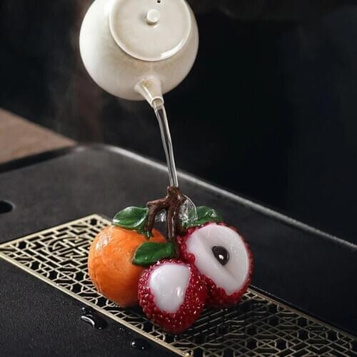 Household Office Fruits Decoration Tea Tray Play Toy Resin Color Changing Litchi Tea Pet Accessories