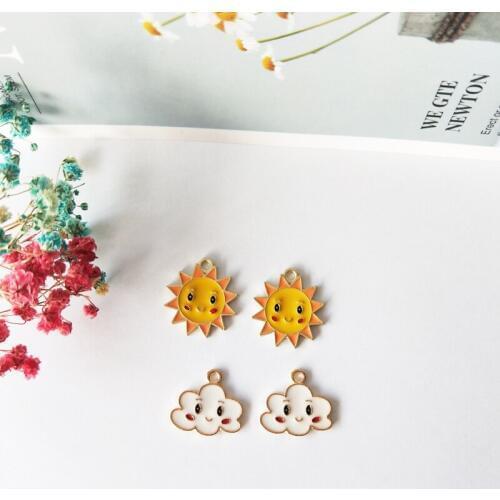 10pcs Smiley Sun Cloud Enamel Charms Floating Sun Metal Pendants Fit For Making Bracelet Earring Jewelry Women Accessories FX155