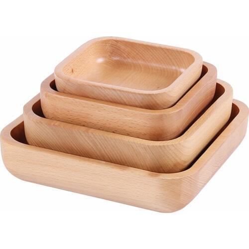 Solid Wood Salad Bowl, Wooden Bowl, Creative Fruit, Dried Fruit Plate, Beech, Thickened Square Bowl