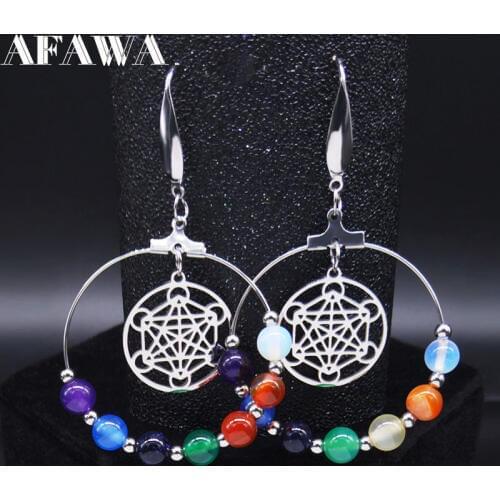2021 Yoga Colored Beads Natural Stone Stainless Steel Flower of Life Earring Women Round Earrings Jewelry aretes E613005
