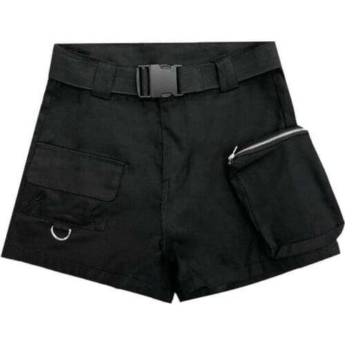 High Waist Wide Leg Cargo Womens Shorts Vintage Sashes Solid Khaki Pocket Women Shorts Summer Fashion NEW Casual Clothes