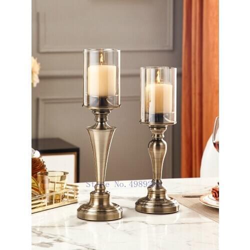 Creativity Metal Glass Candlestick Golden Desktop Decoration Handicraft Decoration Dining Table High Candlestick Wedding