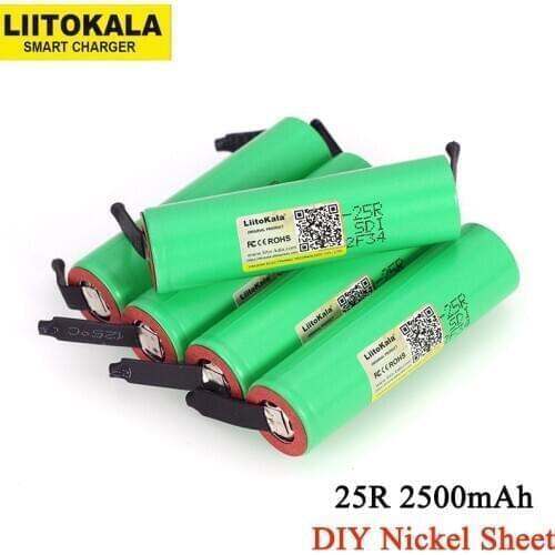 LiitoKala 3.7V 18650 2500mAh battery INR1865025R 3.6V discharge 20A dedicated Power battery + DIY Nickel sheet
