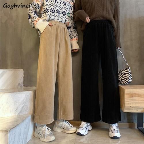 Corduroy Wide Leg Casual Pants Women High-waist Korean Style Solid Elastic Full Length Comfortable Loose Spring New Fashion Chic