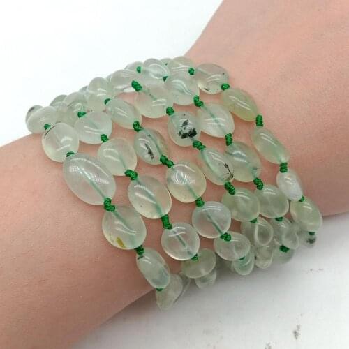 YYGEM Handmade Natural 6 Strand Green Prehnite freeform Nugget Bracelet 8" Onyx toggle clasp trendy for women