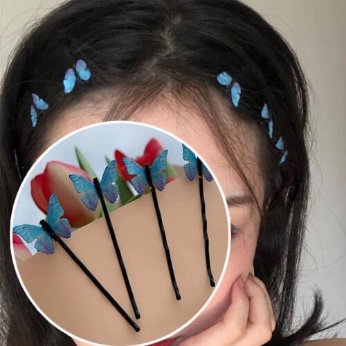 4pcs Blue Butterfly Hair Clips Fantasy Hairgrips Wave Hairpins Head Accessory Barrettes Hair Jewelry for Women Gilrs Bridal