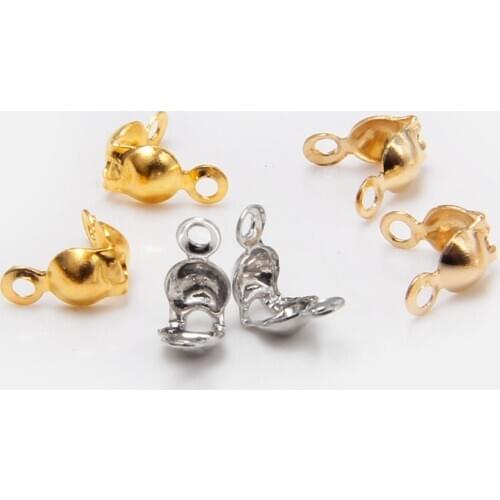 200pcs 4*7.5mm Gold silver Color Connector Clasps Fit Ball Chain Calottes End Crimps Beads Components For DIY Jewelry Making