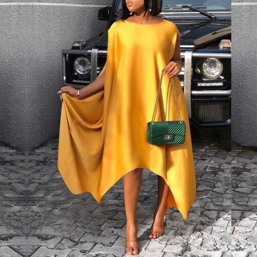 Yellow Loose Muslim Kaftan Abaya Dress African Dresses For Woemn 2021 Summer Elegant African Plus Size Boubou Lady Clothes S-5XL