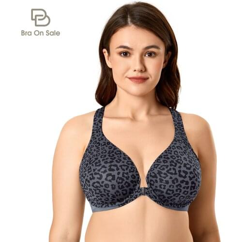 Womens Underwire Support Unlined Plunge Full Coverage Racerback Front Closure Bras Plus Size
