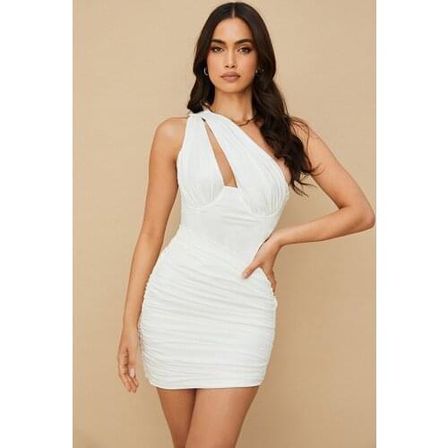 Womens Fashion Solid Color/Print Short Dress Sexy One-shoulder Irregular Hollow Skinny Dress Summer Backless Beach Party 2021