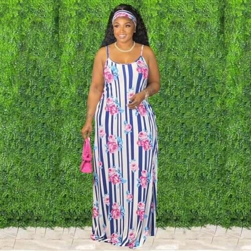 2021 New Fashion Sexy Summer Dress Womens Casual Tie Dyeing Print Spaghetti Strap Sleeveless Maxi Long Dress Sundress Vestidos