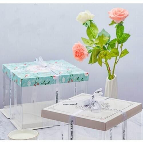 1pcs ins art exhibition S/L 21.5x21.5x16cm /25x25x18cm transparent cake box add birthday cake portable pastry box baking package