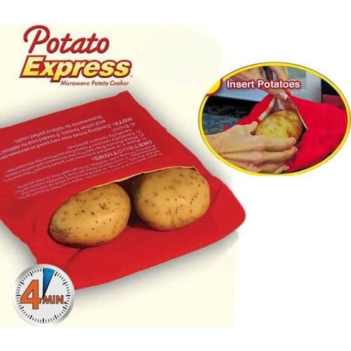 1pcs Red Microwave Baking Potatoes Bag Easy To Cook Steam Pocket Quick Fast Baked Potatoes Rice Pocket Washable Cooker Bag