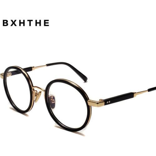 2021 Korea Men Round Acetate Alloy Optical Glasses Frame Women Retro Myopia Prescription Eyeglasses Frame Vintage Eyewear