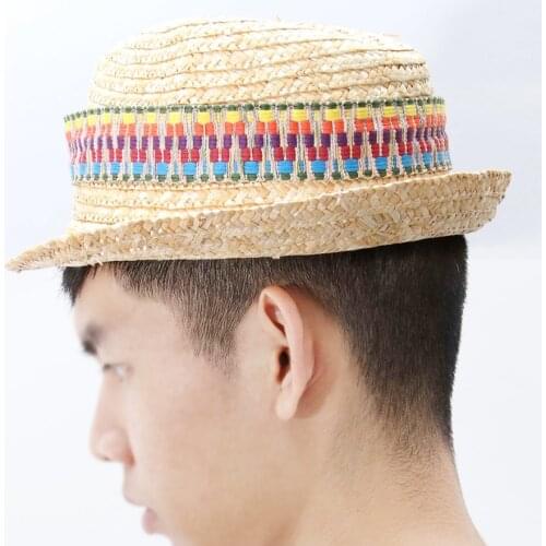 2021 New Panama Straw Hat Casual Cap Mexican Hat Summer Hawaii Beach Straw Hat Color Strip Hat for Adult Men Sun Hat In Stock