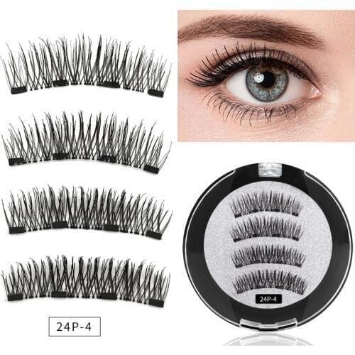 Four magnetic magnet false eyelashes Free plastic natural 3d eyelashes magnetic lashes