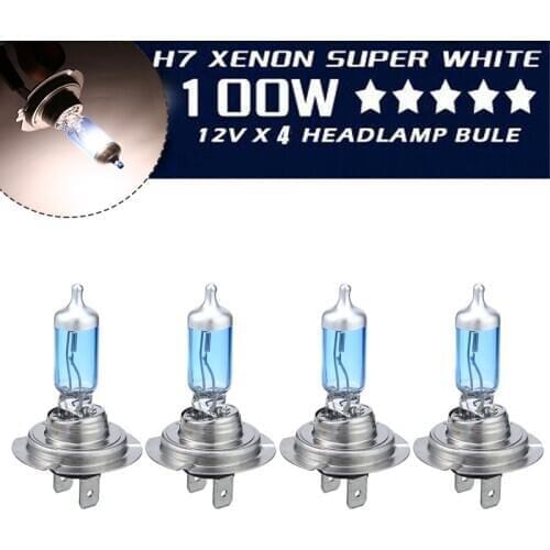 4pcs/set H7 100W Car Super White Headlight Lamp Light Bulbs Halogen 12V 6000K For Auto Truck ATV DIY Parts Accessories Parts