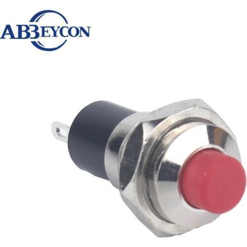 7mm/10mm Red Plastic High Head Latching Normally Open Pin Terminal Push Button Switch Metal Shell Brass Nickle Plated Housing