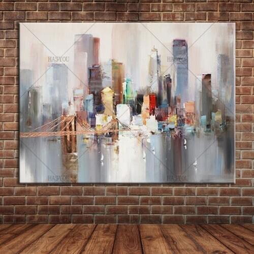 2017 Fashion Modern handpainted large long oil painting canvas picture city landscape living room decorative ABSTRACT wall art
