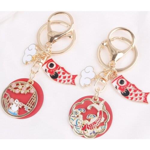 Creative Chinese Style Drip Oil Keychain Rabbit Cat Flower Deer Girlfriends Couple Keychain New Pendant Key Buckle