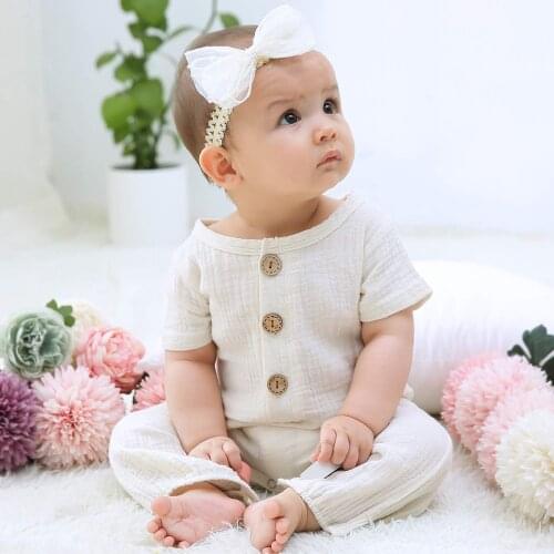 Summer Newborn Infant Baby Boys Girls Rompers Jumpsuit Playsuit Onepiece Cotton Linen Short Sleeve Sunsuit Toddler Kids Clothing