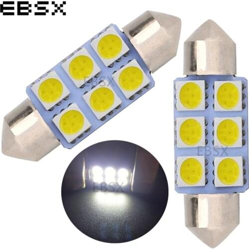 EBSX 10pcs White 31mm 36mm 39mm 41mm Festoon 5050 SMD 6 LED C5W Car Led Auto Interior Dome Light Lamp Bulb 12V Pathway Lighting