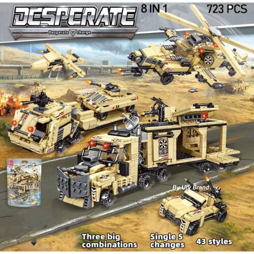 732PCS Military Creator WW2 Army Tanks Helicopter Car Trucks Airplane Model Building Blocks Vehicle Toys DIY Gifts for Boys