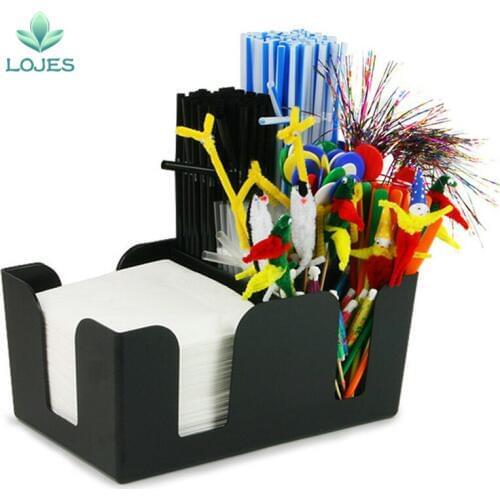 Black Commerical Plastic Bar Caddy Organizer Black with 6 Compartments Tissue Holder Tissue