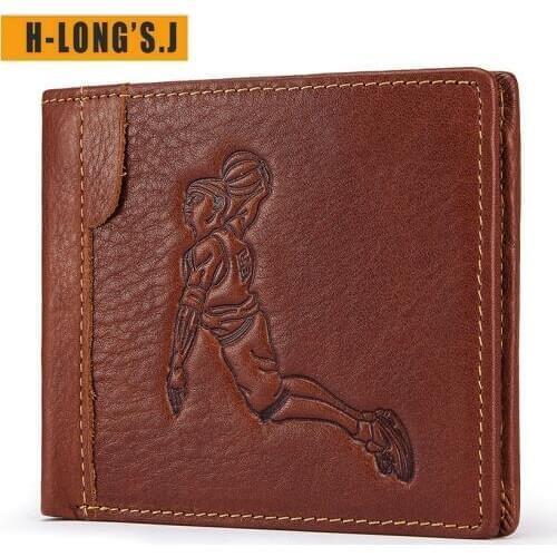 H-LongS.J Genuine Leather Men Wallets Coin Purse Walet Portomonee Mini PORTFOLIO Clamp for Money Bag Male Cuzdan Card Holder