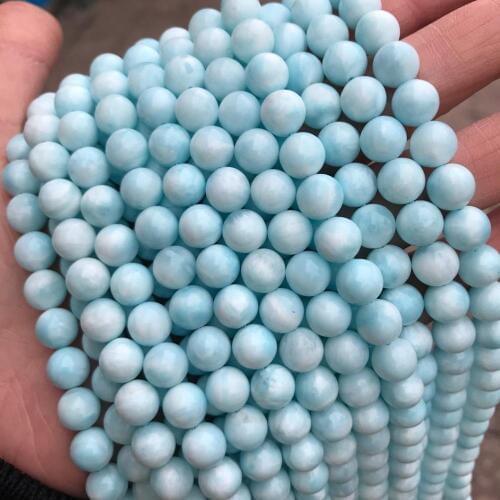 Round Genuine Natural Dominican Larimar Stone Beads 6/8/10MM Loose Copper Pectolite Beads Hemimorphite For Jewelry Making DIY
