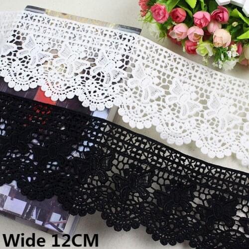 12CM Wide White Black Hollow Embroidered Butterfly Guipure Lace Fabric Fringe Ribbon Apparel Collar Trim DIY Crafts Sewing Decor