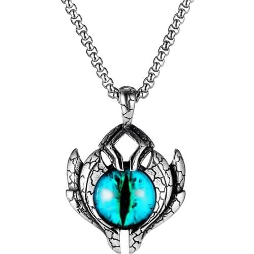 Mens Blue Evil Eye Pendant Necklace Stainless Steel Jewelry Chain Hip Hop Retro Statement Friendship Best Friend Gift Wholesale