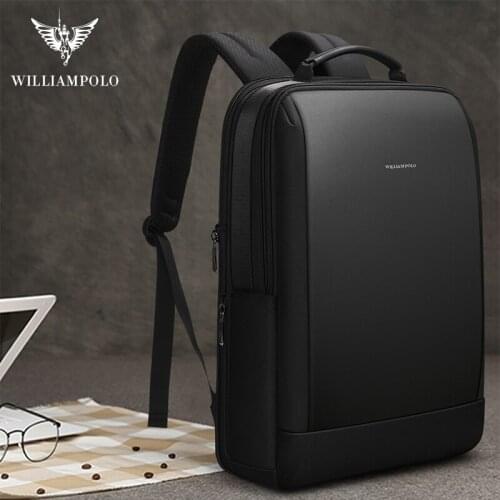 WILLIAMPOLO men business backpack Hidden Pocket Anti-theft Backpack waterproof Laptop Backpack for Men Leather USB Charge 2019