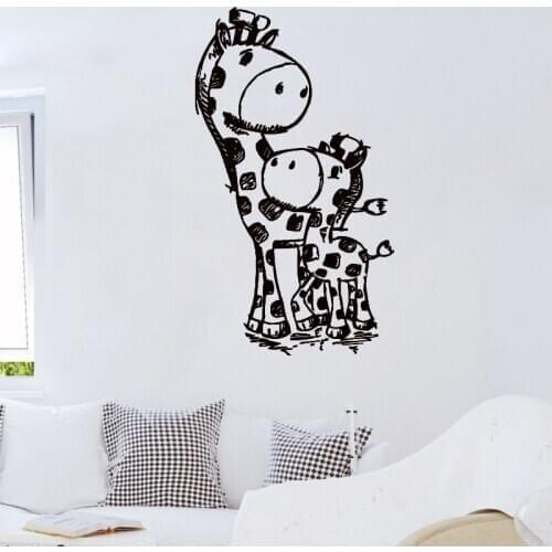 Two Giraffes Mom And Baby Wall Sticker Cartoon Animals Home Decor Kids Children Room Decoration Nursery Wall Decals Art Murals